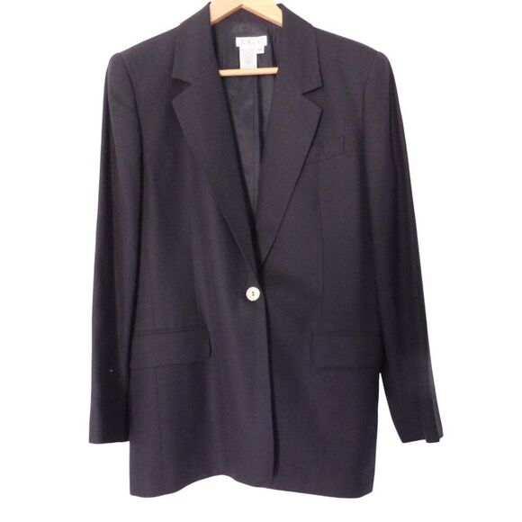 Vintage Talbots Womens Linen Blend Two Piece Skirt Blazer Outfit Sz 4 Navy Blue - Picture 2 of 9